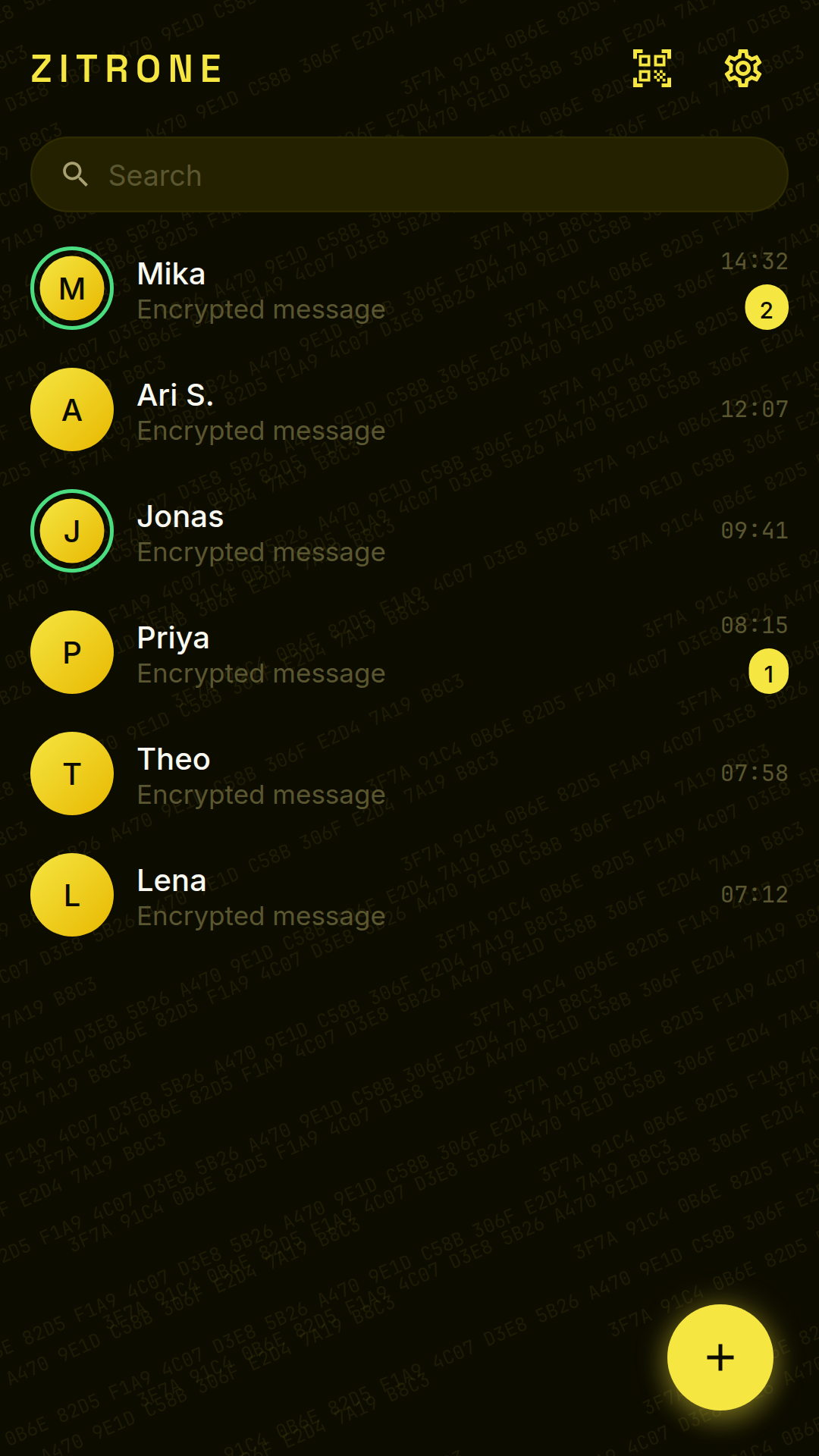 Zitrone chat list with conversations and the new-chat button