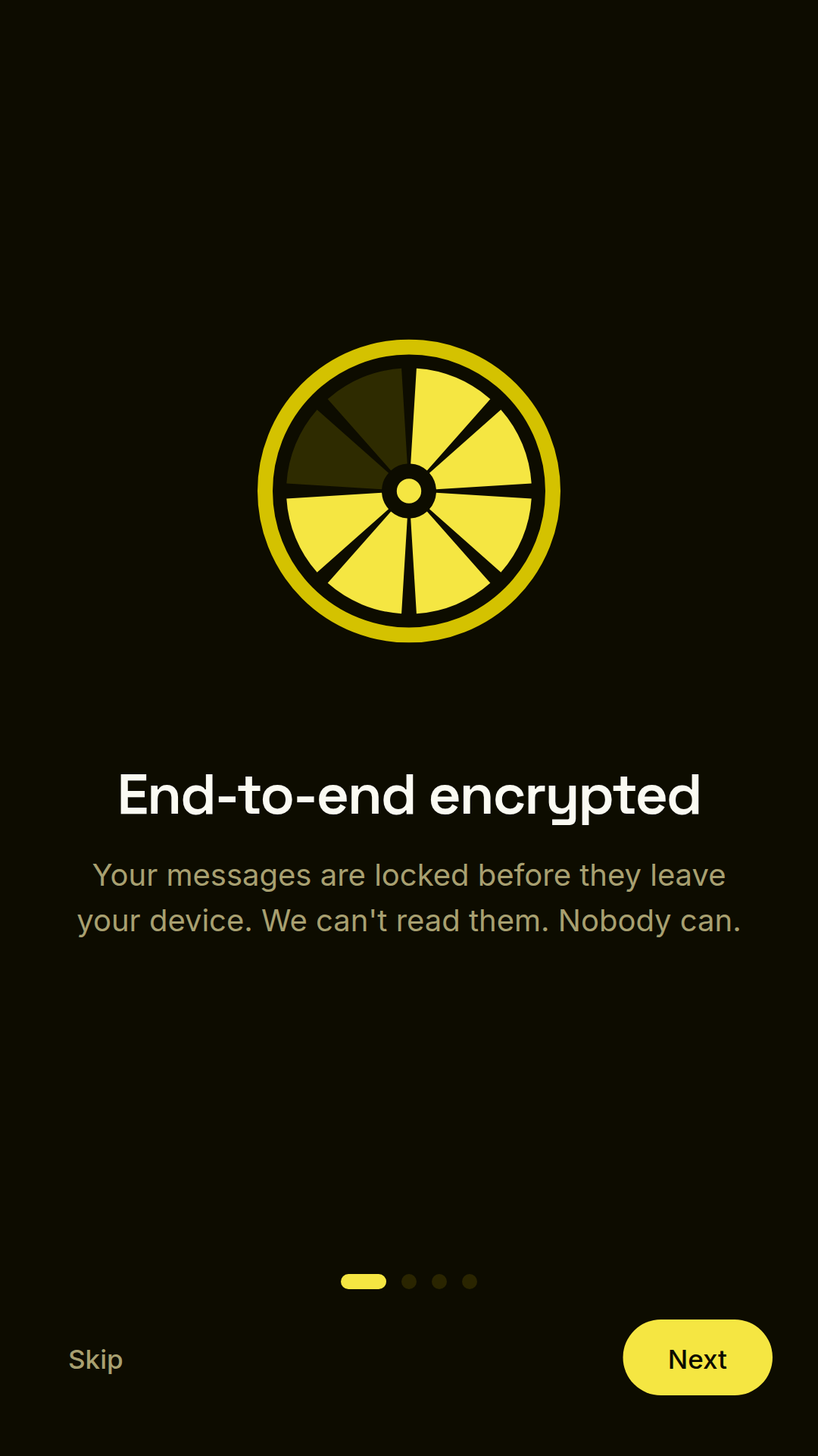Zitrone onboarding screen asking the user to create a passphrase